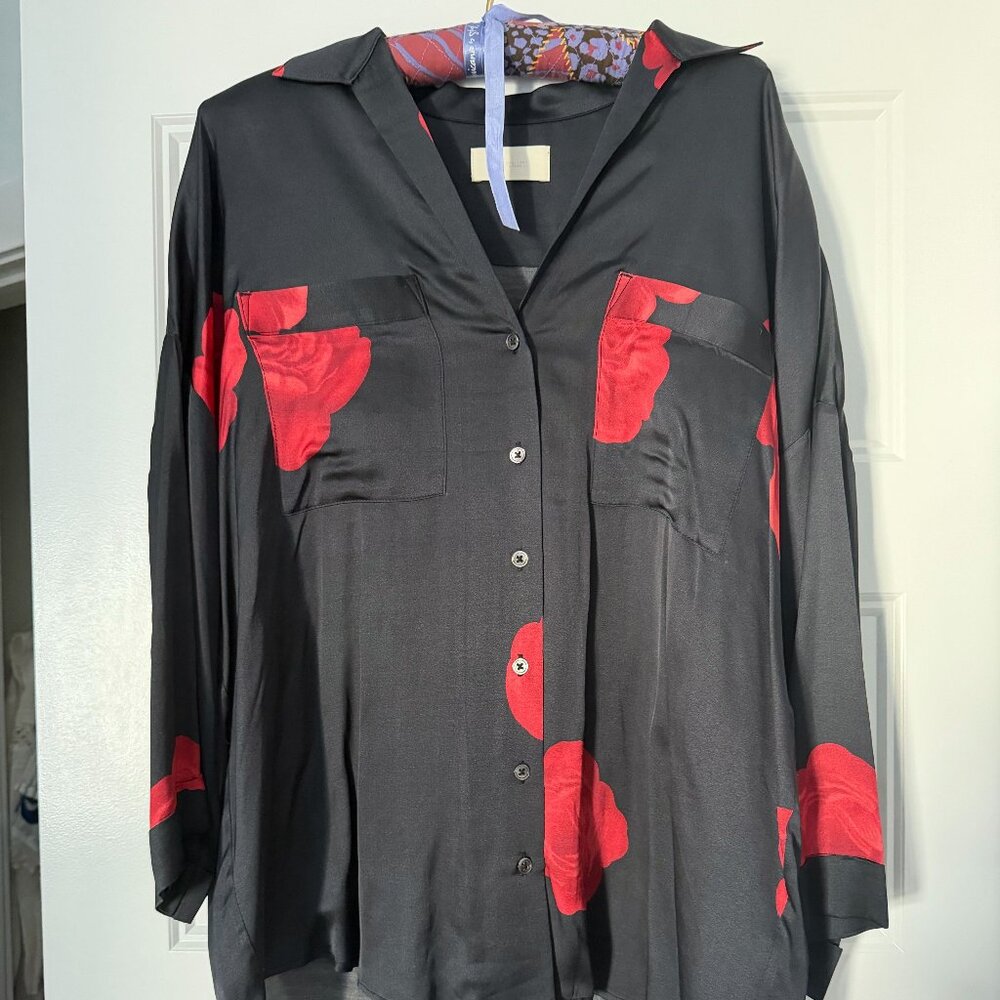 CAPULET OVERSIZED SILK WOVEN TOP IN FLORAL PRINT